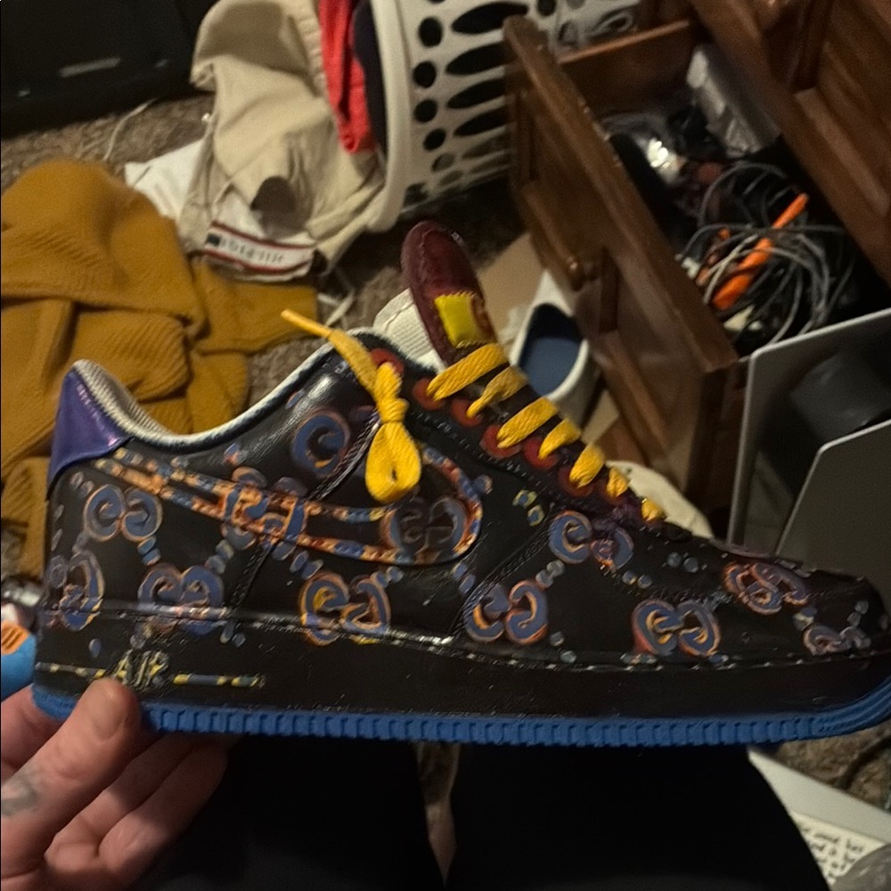 Nike Black and Blue Sneakers with Custom Graphics